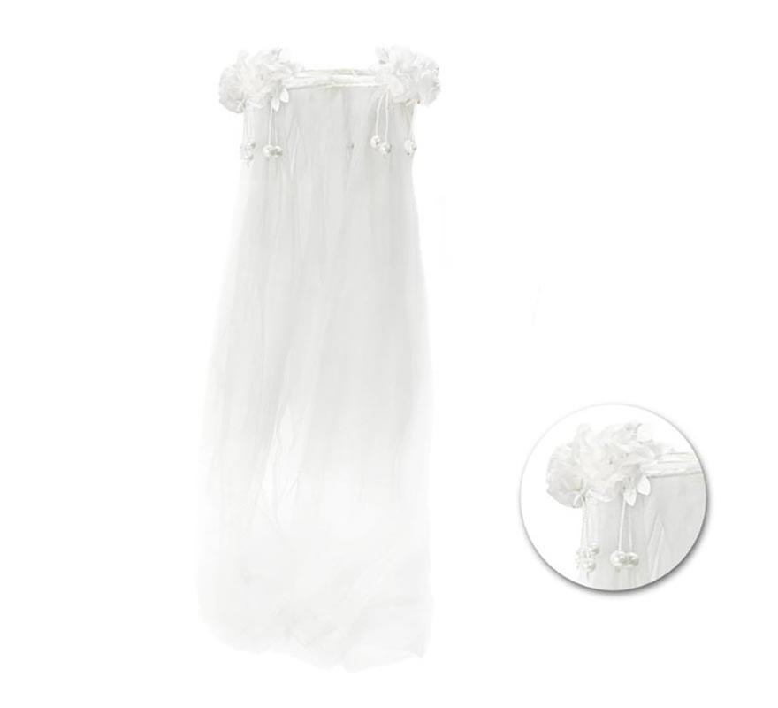 White wedding veil and flowers