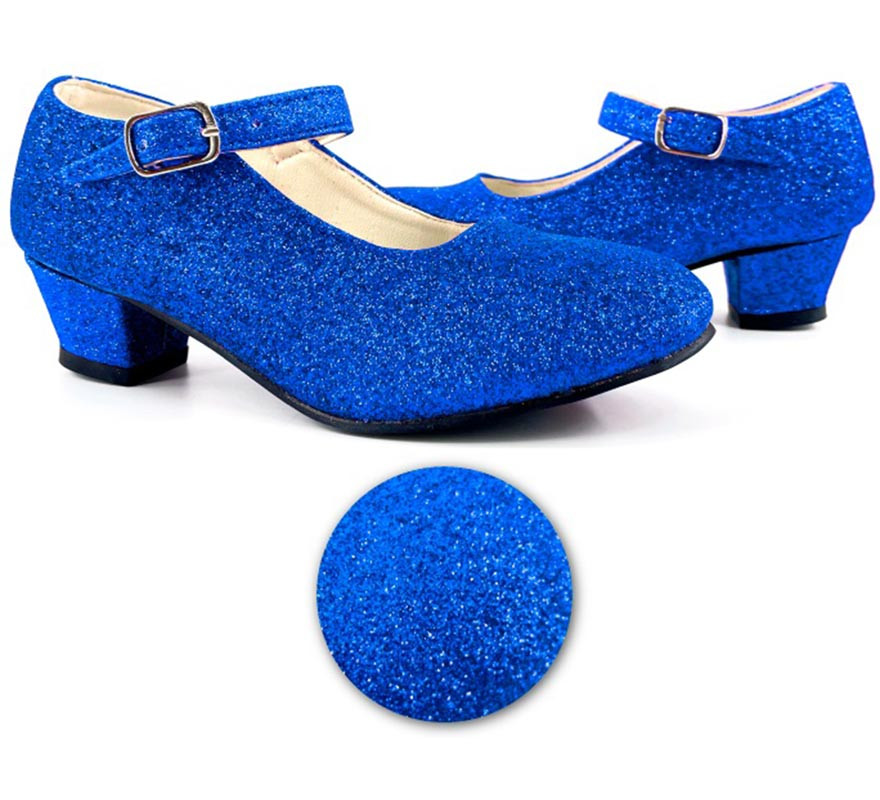 Sevillana shoe with Blue Glitter heel in numbers from 22 to 41